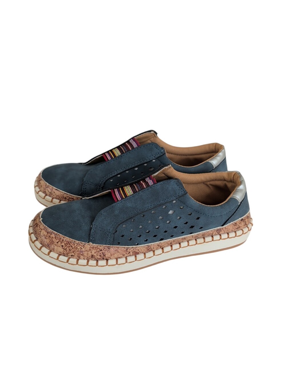 Casual Hollow-Out Slip-On Platform Sneakers 8 Blue Rainbow - Picture 5 of 16